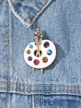 Anthropologie White Enamel Artist Palette Brooch with Multicolor Gems